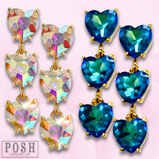 Triple heart rhinestone earring