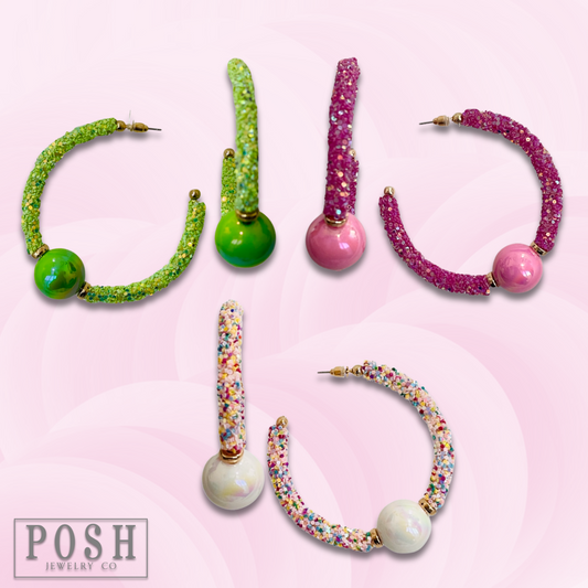 Glitter hoop and bead earring, last call