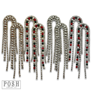 Arched rhinestone fringe earring - LC