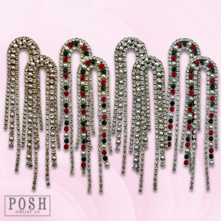 Arched rhinestone fringe earring - LC
