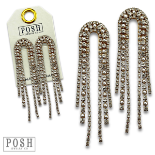 Arched rhinestone fringe earring - LC