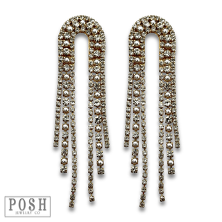 Arched rhinestone fringe earring - LC