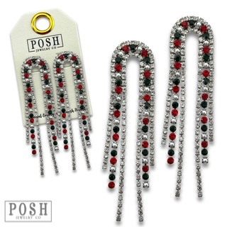 Arched rhinestone fringe earring - LC
