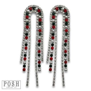 Arched rhinestone fringe earring - LC