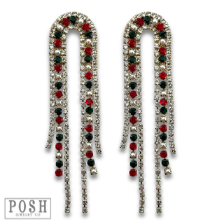 Arched rhinestone fringe earring - LC