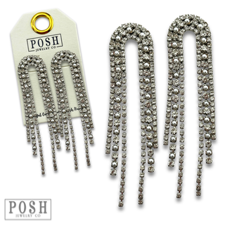 Arched rhinestone fringe earring - LC