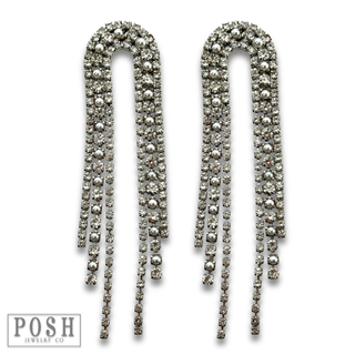 Arched rhinestone fringe earring - LC