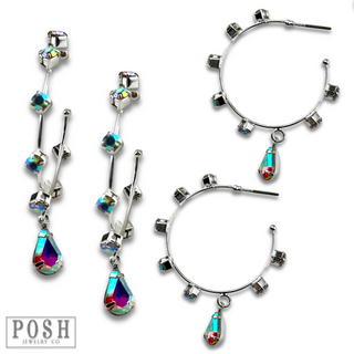Rhinestone hoop and drop earring