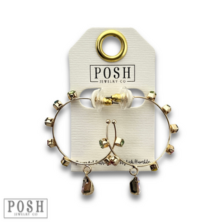 Rhinestone hoop and drop earring