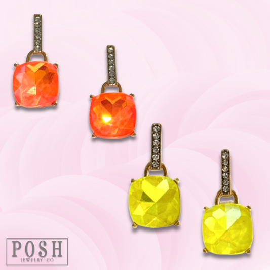 Neon yellow rhinestone post earring