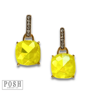 Neon yellow rhinestone post earring - LC