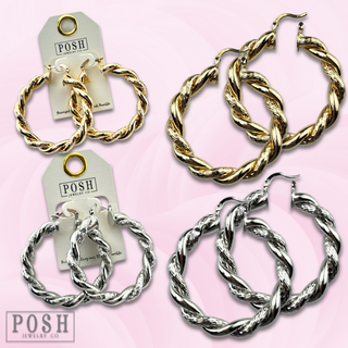 Twisted metal hoop earring