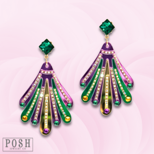 Mardi Gras fan earring