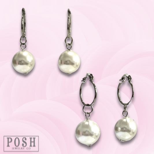 Pearl drop hoop earring