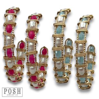 Wrapped bead hoop earring