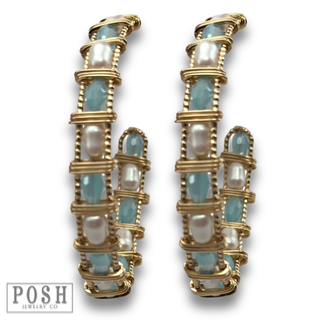 Wrapped bead hoop earring
