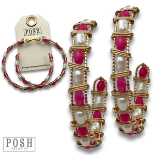 Wrapped bead hoop earring