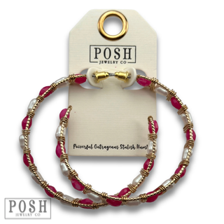 Wrapped bead hoop earring