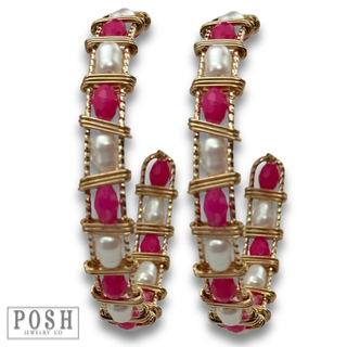 Wrapped bead hoop earring
