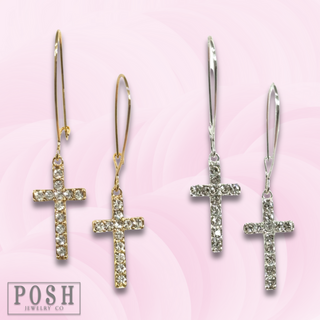 Clear rhinestone cross earring
