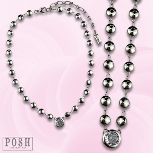 Rhinestone pendant flat bead choker necklace