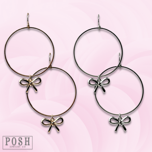 Bow charms on a circle hoop earring