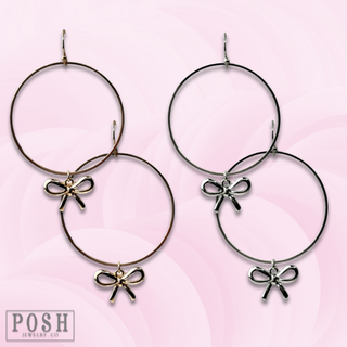 Bow charms on a circle hoop earring