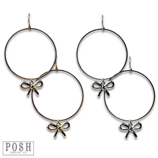 Bow charms on a circle hoop earring