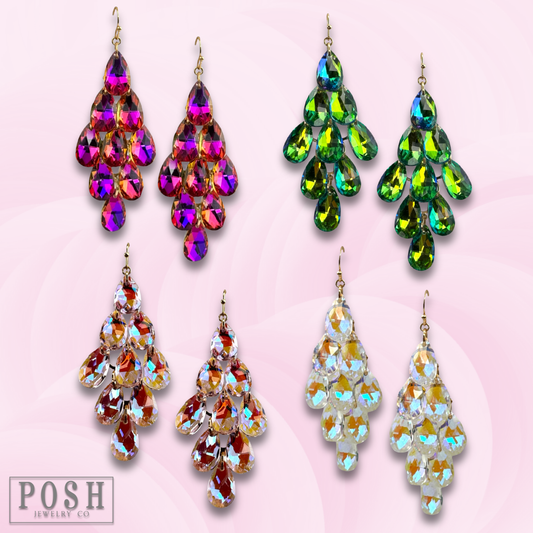 Sparkling teardrop bead chandelier earrings