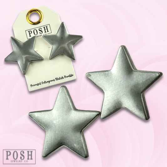 Brushed finish star earring