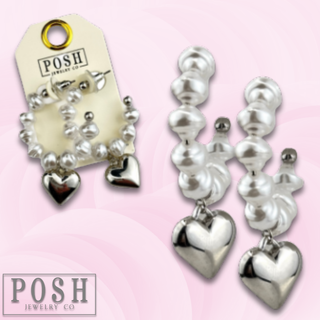 Pearl and puffed heart hoop earring