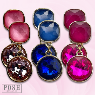 Round and square rhinestone dangle earring