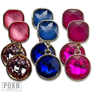 Round and square rhinestone dangle earring
