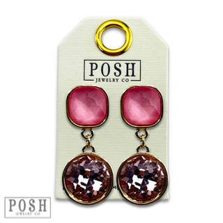 Round and square rhinestone dangle earring