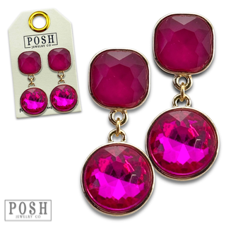 Round and square rhinestone dangle earring