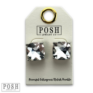 Large square rhinestone post earring