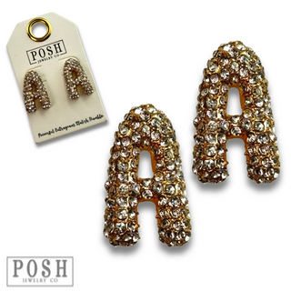 Rhinestone initial post earring