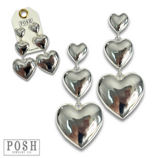 Triple shiny heart earring