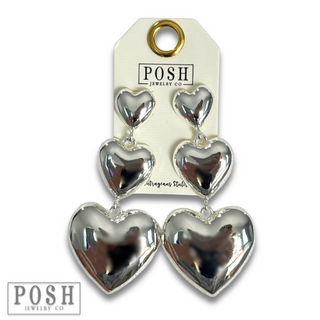 Triple shiny heart earring