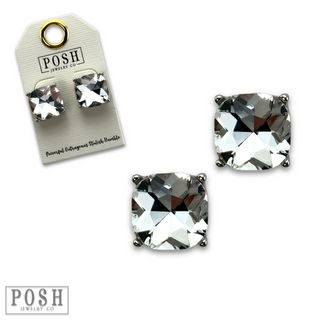 Large square rhinestone post earring
