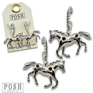 Horse charm hoop earring