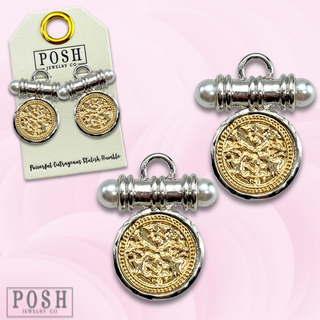 Two-tone coin post earring