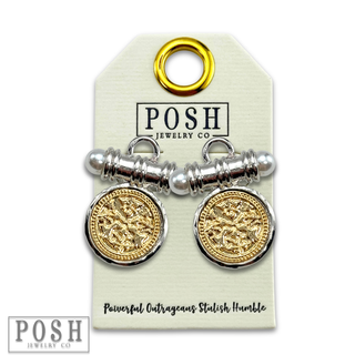 Two-tone coin post earring