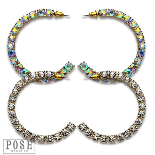 Rhinestone stud hoop earring