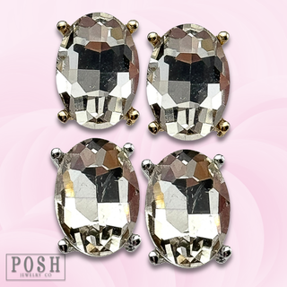 Oval rhinestone earring in metal tone setting