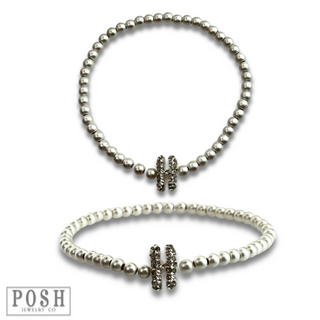 Bead bracelet with rhinestone inital