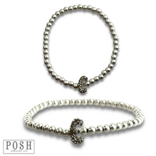 Bead bracelet with rhinestone inital