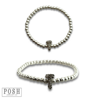 Bead bracelet with rhinestone inital