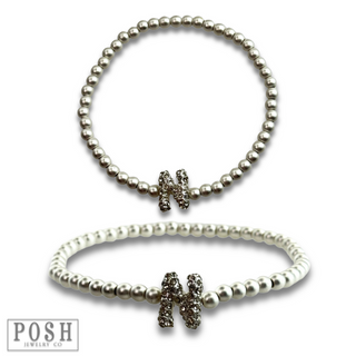 Bead bracelet with rhinestone inital