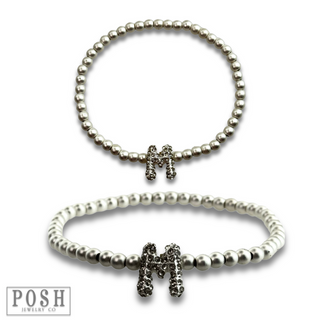 Bead bracelet with rhinestone inital